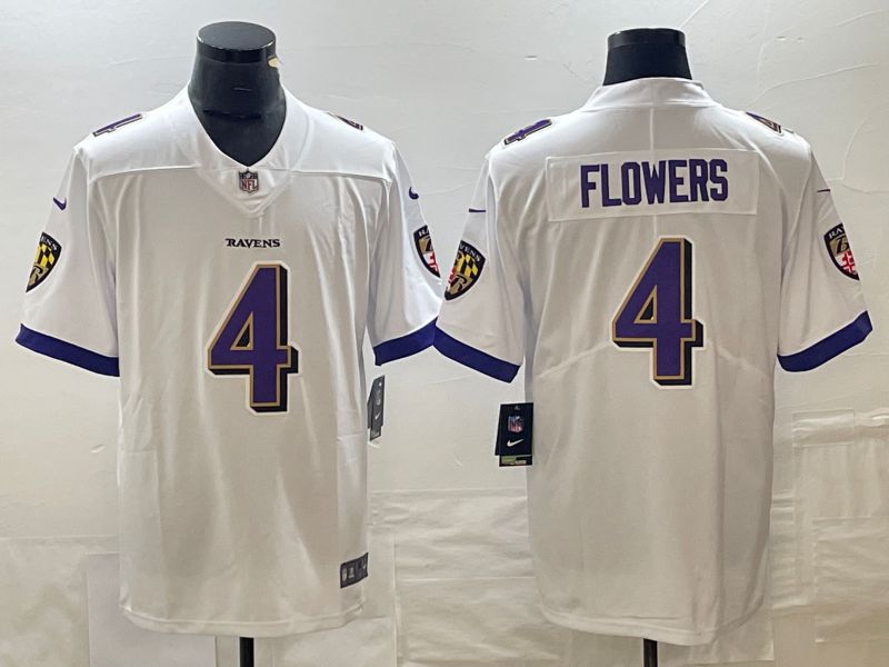 Men Baltimore Ravens #4 Flowers Whitte 2023 Nike Vapor Limited NFL Jersey